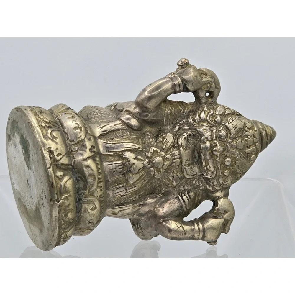Vtg 4" Silver Plated Brass Elephant Ganesha Wealth God Buddha‎ Statue - Picture 14 of 16